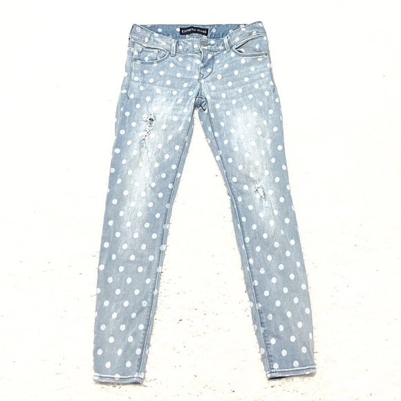 Express Stella Low Rise Skinny Ankle Legging Jean polka dot distressed s… - Picture 1 of 7